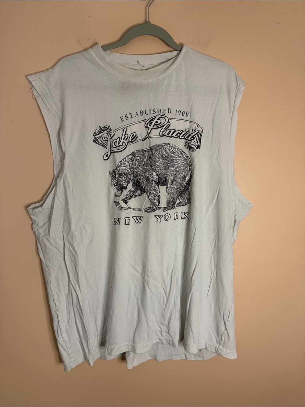 Lake Placid Bear Graphic Mens White Muscle Tee